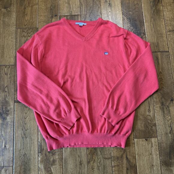 Southern Tide Other - Southern Tide V-Neck Sweater Mens XL Coral Long Sleeve Pullover 100% Cotton